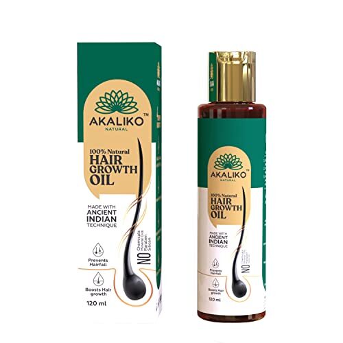 AKALIKO NATURAL Hair Growth Oil for Hair Fall Control & Growth | Repairs Damage & Hair Thinning | 5 Natural Ingredients - Black Cumins, Avla, Coconut, Almonds, Curry Leaves for Men & Women – (120ml)