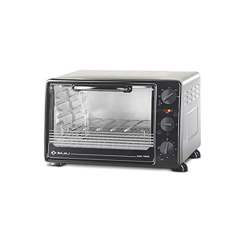 Bajaj 2200 TMSS Oven Toaster Griller (OTG) with Motorised Rotisserie and Stainless Steel Body, Black, Silver, 22 Liter