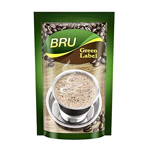 Bru Green Label Filter Coffee Powder 500 Gram Bag, Lightly Roasted Ground Coffee Beans From South India - Rich & Strong Blend Of Coffee & Chicory