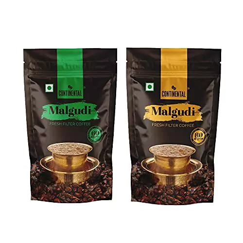Continental Malgudi Filter Coffee Powder 500g Pouch Combo , Pack of 2 (80 % Coffee - 20% Chicory and 60% Coffee - 40% Chicory)