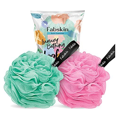 FABSKIN Luxury Bathing Round Loofah for Men and Women (Couples Pack of 2) (Aqua and Pink)
