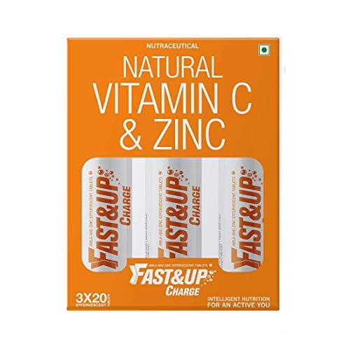Fast&Up Charge - Vitamin C - Zinc - Natural Amla Extract - Antioxidants - Immunity - skin care - family pack - 60 Effervescent Tablets - Orange Flavor