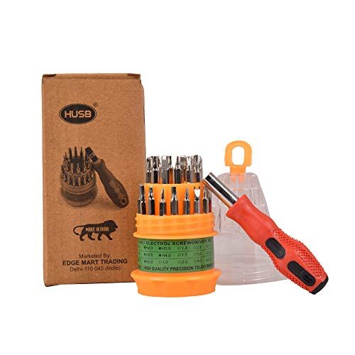 HUSB ® Precision 31 in 1 Repairing Interchangeable Precise Screwdriver Tool Set Kit with Magnetic Holder for Home and Laptop (Multicolour)
