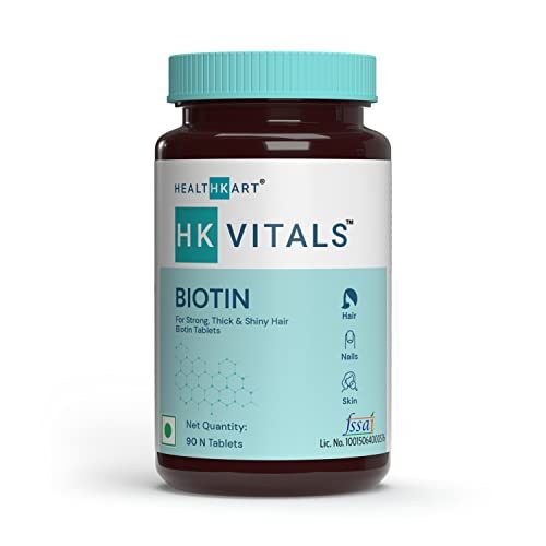 HealthKart HK Vitals Biotin 10000mcg, Supplement for Hair Growth, Strong Hair and Glowing Skin, Fights Nail Brittleness, 90 Biotin Tablets