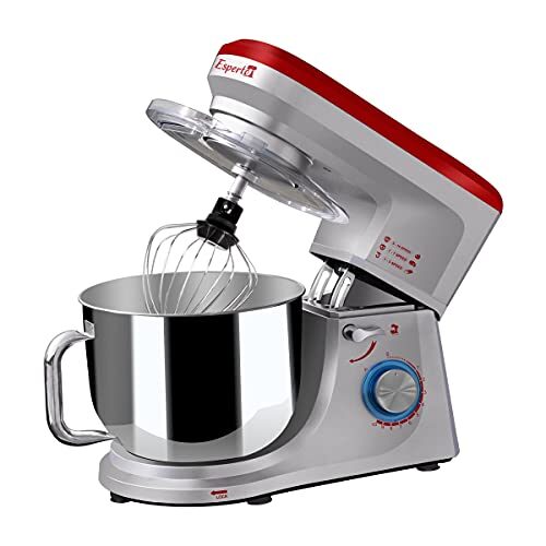 INALSA Stand Mixer Professional Esperto-1400W | 100% Pure Copper Motor| 6L SS Bowl| Includes Whisking Cone, Mixing Beater & Dough Hook (Silver/ Red)