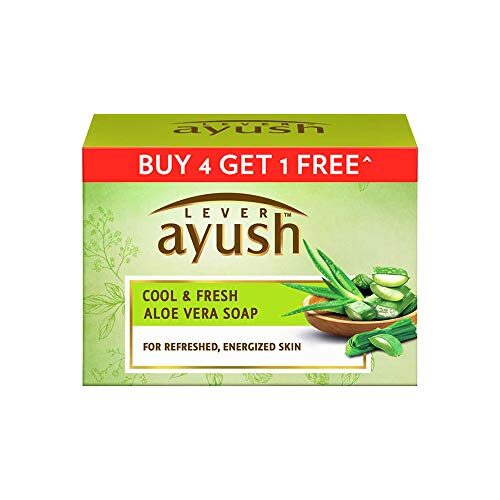 Lever Ayush Cool & Fresh Aloe Vera Soap, 100 g each (Buy 4 Get 1)