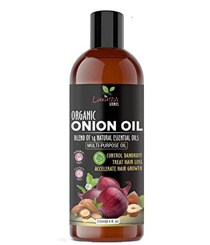 Luxura Sciences Onion Hair Oil 250 ML with 14 Essential Oils, Multi-Purpose Hair Growth Oil/Serum For Complete Hair Treatment with Argan, Bhringraj, Hibiscus, Sesame,Amla,Sweet Almond, Olive and more.