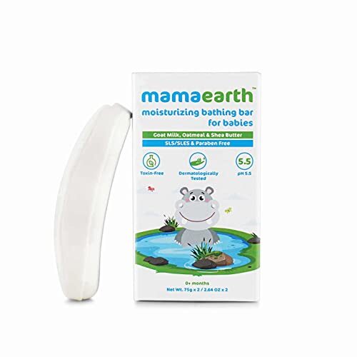 Mamaearth Moisturizing Baby Bathing Soap Bar, pH 5.5, with Goat Milk & Oatmeal. Pack of 2, 75gms each
