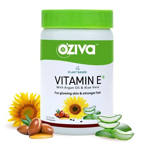 OZiva Plant Based Natural Vitamin E, with Sunflower oil, Aloe vera oil & Argan oil, for Glowing Skin & Strong Hair (Vitamin E, Pack of 1)