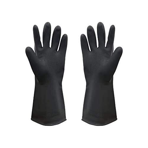 SAFEYURA Rubber Plastic Multipurpose Natural Gum Rubber Reusable Cleaning Gloves (Color: Black, Size: 8.5 Inch)
