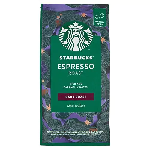 STARBUCKS Espresso Dark Roast Whole Beans Coffee, 200 g, Green & White (144270)