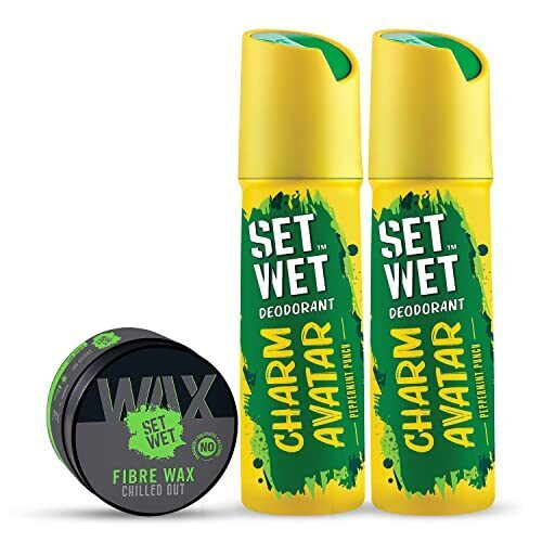 Set Wet Styling Fibre Hair Wax, Strong Hold, Extra Volume, 60g & Charm Avatar Deodorant & Body Spray Perfume For Men, 150 ml (Pack of 2)