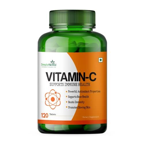 Simply Herbal Vitamin C Tablets for Glowing Skin & Face |Natural Whitening| Brightening| Absorbic Acid Supplement Promote Body Immunity & Overall Beauty Health for Men & Women -120 tablets