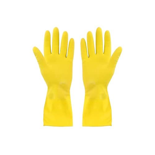 Suzec Reusable Natural Latex Rubber, Powder Free Dish Washing Cleaning Gloves, Gloves, Great for Washing Dish, Kitchen, Car and Bathroom (Large, Yellow, 1 Pair)