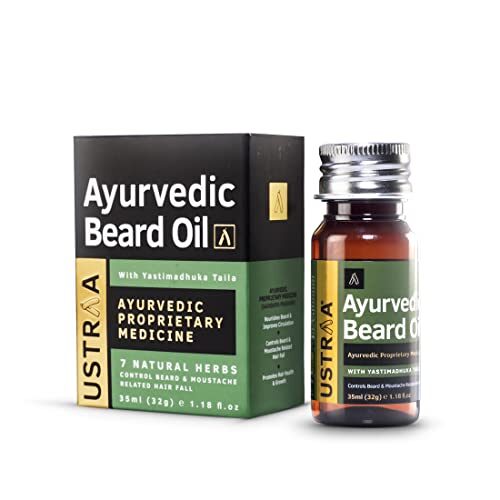 Ustraa Ayurvedic Beard Growth Oil - 35ml | Beard Growth Oil For Men | With Asvagandha, Yastimadhuka Taila & 7 Natural Herbs | Best Ayurvedic Beard Growth Oil for Patchy Beard