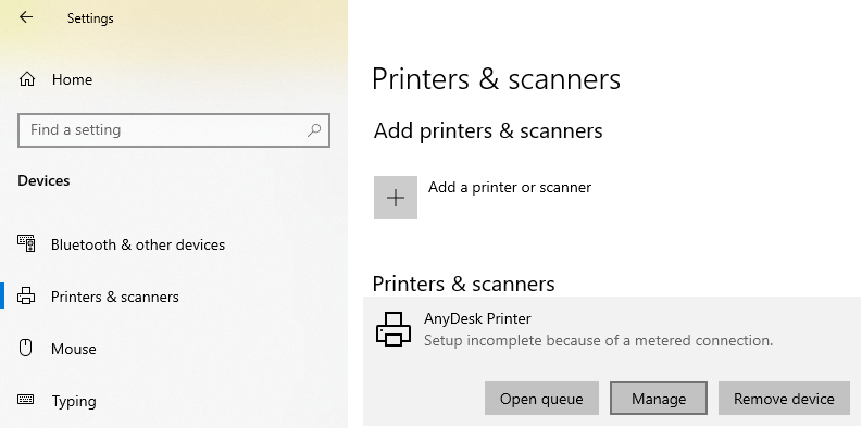 manage printer option for sharing