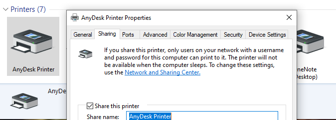 share a printer via control panel
