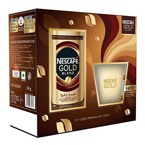 NESCAFÉ Gold Blend Rich and Smooth Solube Instant Coffee Powder - 200 g Glass jar with Premium Ceramic Mug Free