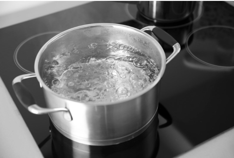 a pan of hot boiling water