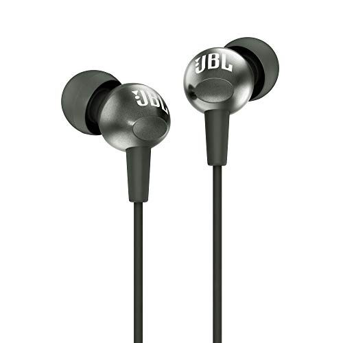 JBL C200SI, Premium in Ear Wired Earphones with Mic, Signature Sound, One Button Multi-Function Remote, Angled Earbuds for Comfort fit (Gun Metal)