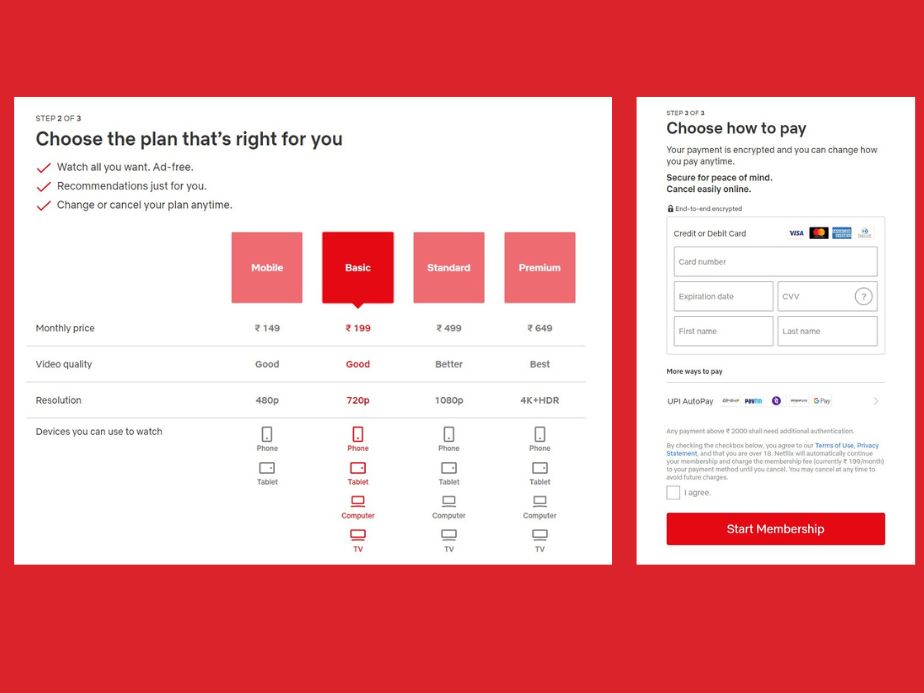 netflix plan and payment options