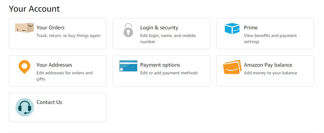 login and security option in your account inside amazon