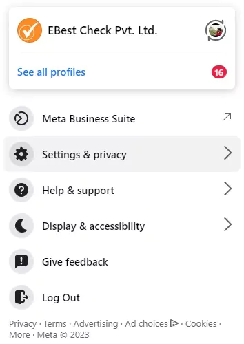 settings and privacy tab in facebook website