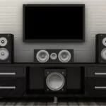 a home theater soundbar set up with television