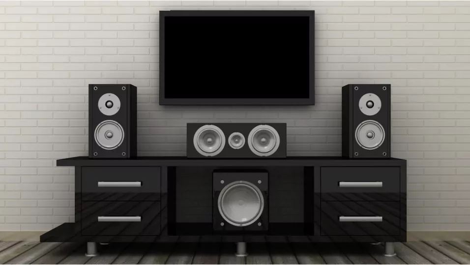 a home theater soundbar set up with television
