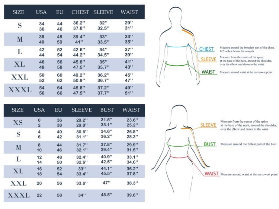 size chart for men and women