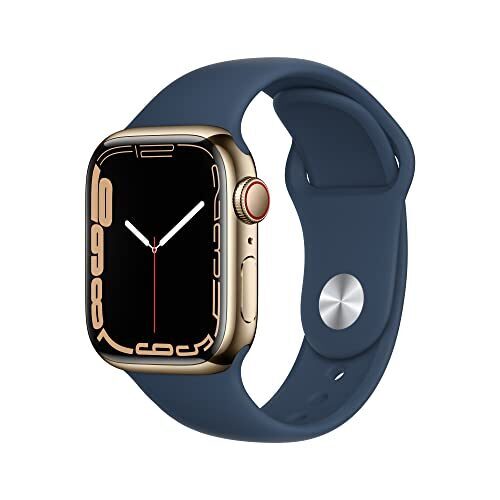 Apple Watch Series 7 (GPS + Cellular, 41mm) - Gold Stainless Steel Case with Abyss Blue Sport Band - Regular