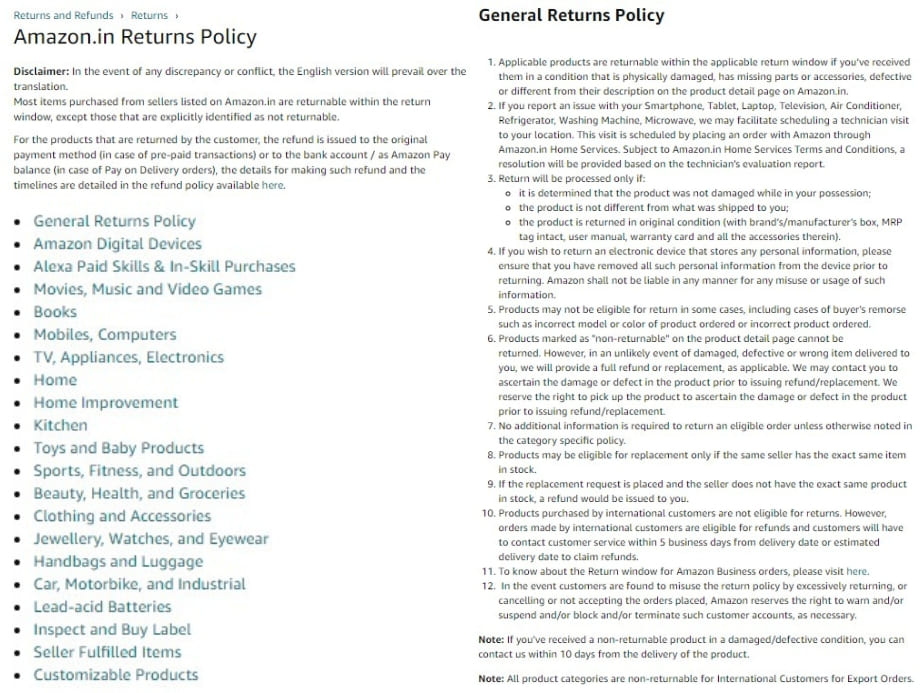 amazon return policy