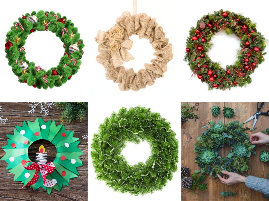 Different types of Christmas wreaths.