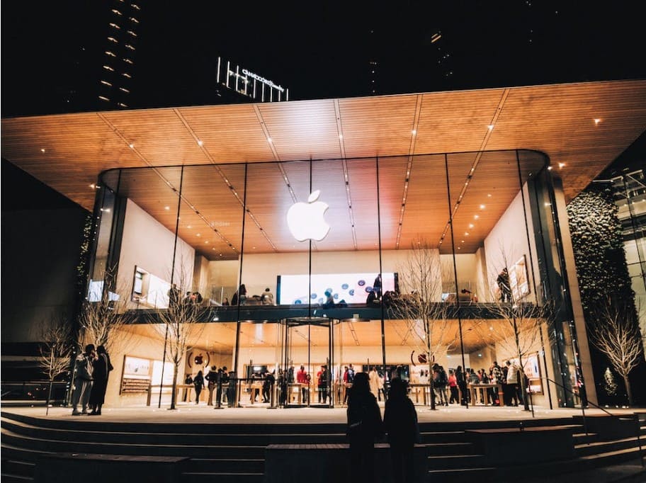 apple store with lights and apple logo