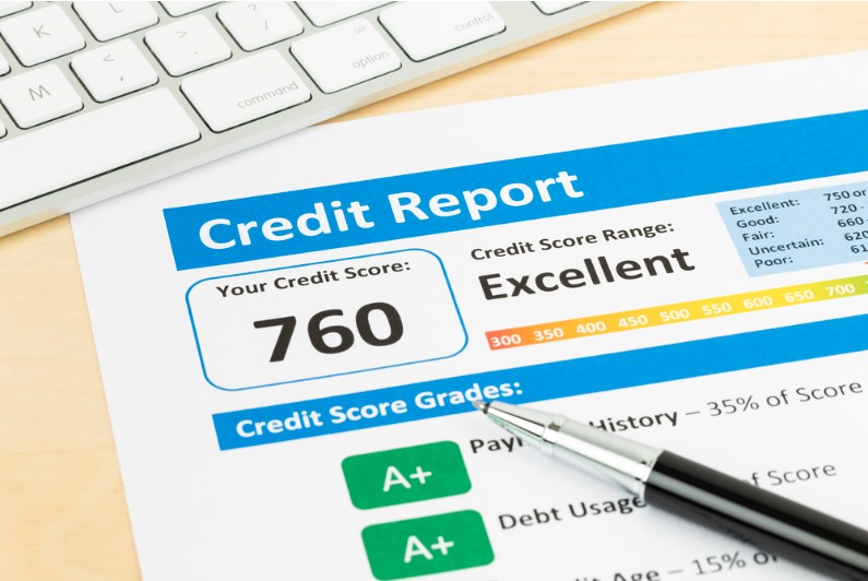 credit score report with keyboard
