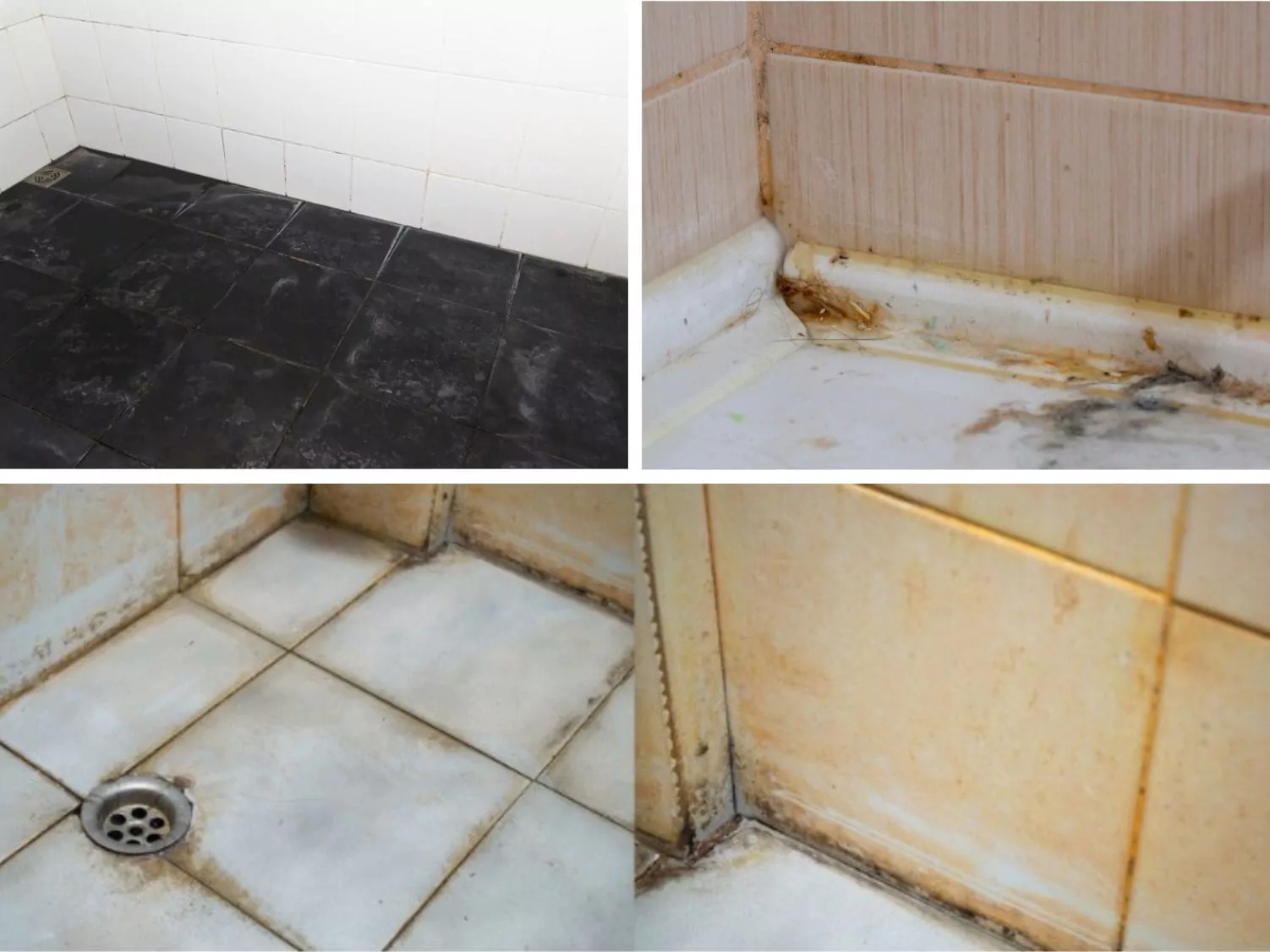 rust mould and soap scrum stains on bathroom tiles