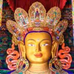 beautiful and respectful golden buddha statue in thiksey monastery temple ladakh