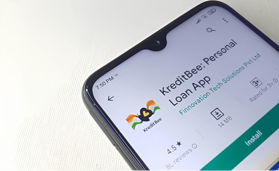 kreditbee personal loan application or software opened on google play store in smartphone