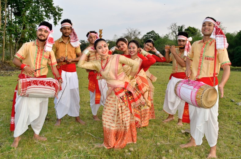 youths perform bihu dance on the occasion of rongali bihu