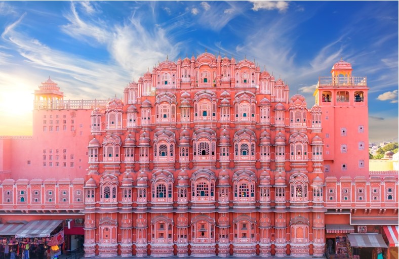 pink palace hawa mahal jaipur india beautiful sunset view