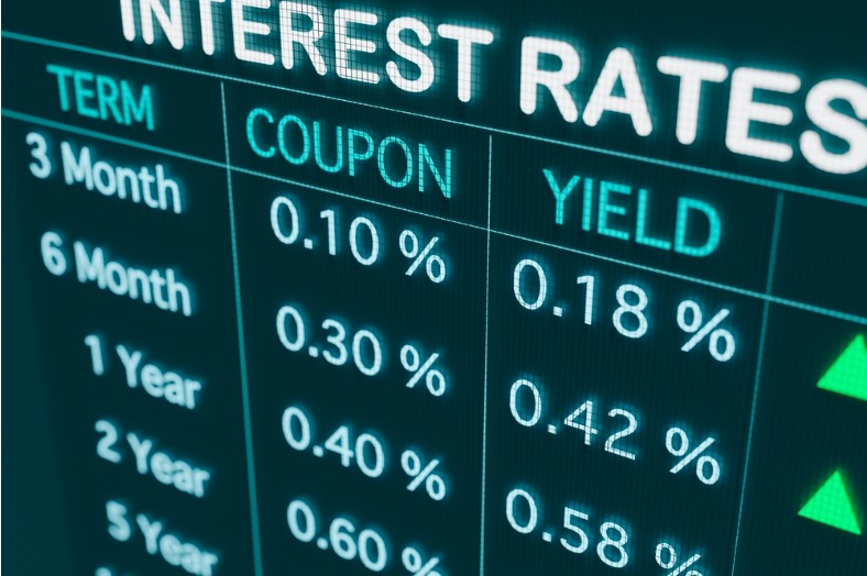 rising bond yields and rates for saving accounts on the screen
