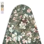 Encasa Homes Ironing Board Cover with 4mm Extra Thick Felt Pad for Steam Press - Green Roses - (Fits Standard Medium Boards of 112 x 33 cm) Elastic Fitting, Heat Reflective, Protective