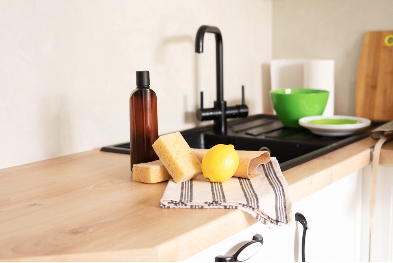 eco friendly chimney cleaning products and dishwashing detergents in the modern kitchen
