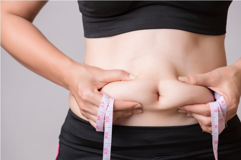fat woman hand holding excessive belly fat with measuring tape healthcare and woman diet lifestyle concept to reduce belly and shape up healthy stomach muscle