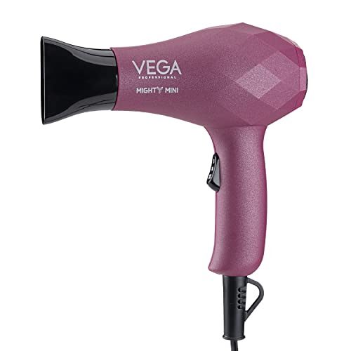 VEGA Professional Mighty Mini 1000-1200W Hair Dryer for Salon Like Hair | 2 Heat/Speed Settings and Tourmaline Technology, 1000-1200W, Burgundy (VPVHD-06)