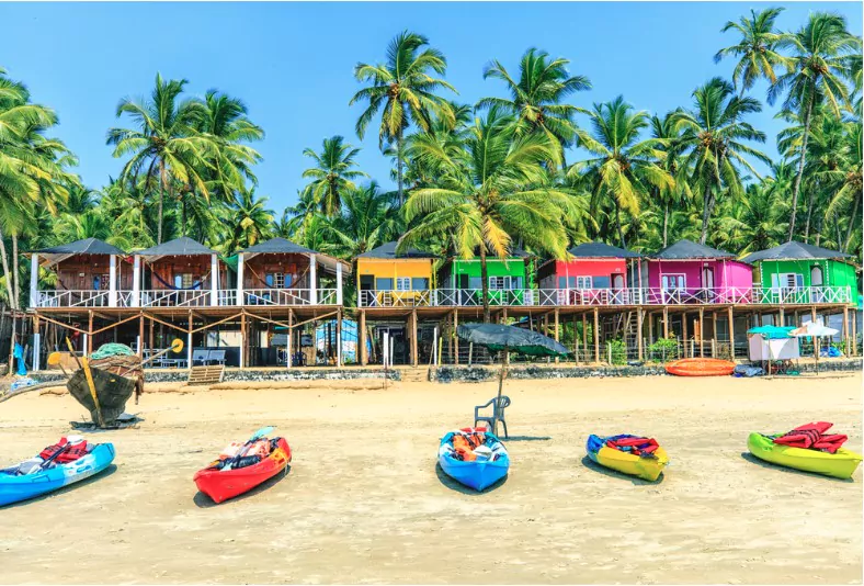 colorful bungalows on palolem beach goa