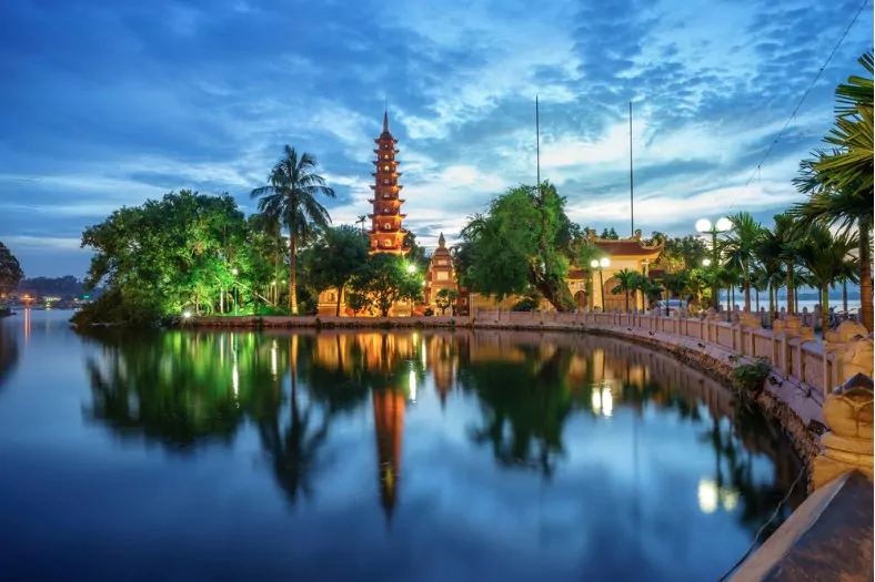 panorama view of tran quoc pagoda the oldest temple in hanoi vietnam