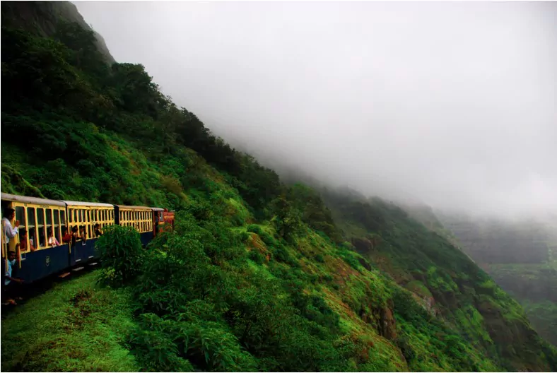 the matheran hill railway heritage train view in monsoon
