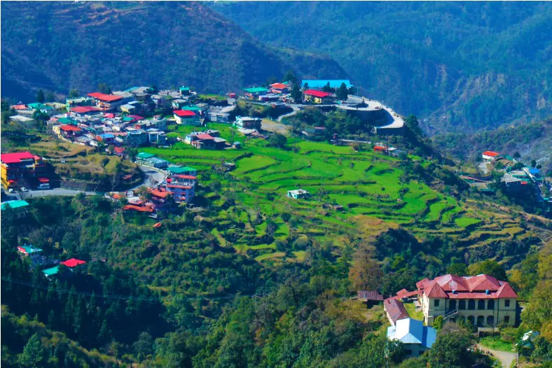 mountains and step farm in mussoorie in summer