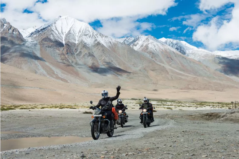 riders at near pangong lake in ladakh